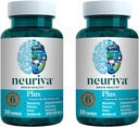 Suplemento cerebral NEURIVA Plus para memoria, concentración + función cognitiva con fosfatidilserina y neurofactor, VIT B6 &amp; B12, 30 cápsulas de cuenta (2 Pack)