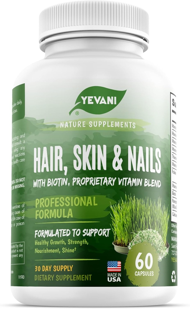 100% Puro pelo, piel y uñas Vitaminas con Biotin Super Blend Fórmula, Diseñado para apoyar la belleza radiante, el pelo, la piel y la salud de uñas para mujeres y hombres