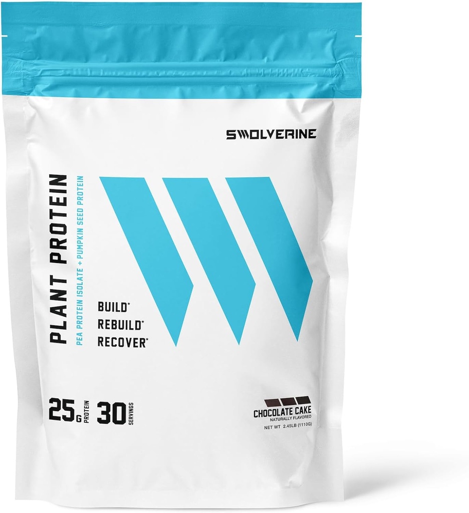 Swolverine Plant Protein ← 100% Vegan, Polvo de proteína de base vegetal, Isolato de Pea Proteína, Proteína de semillas de calabaza, 22G Proteína, 30 Servidores de sabor de pastel de chocolate