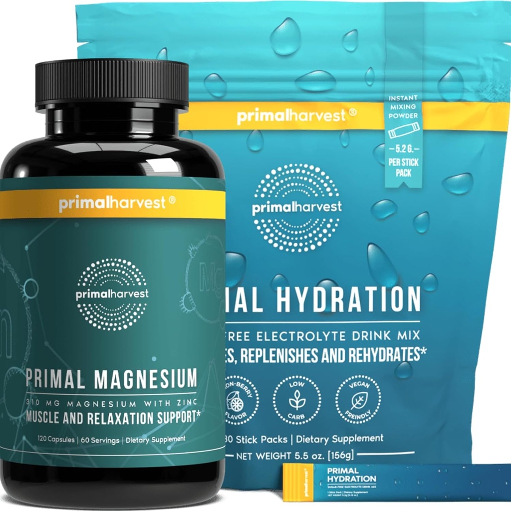 Hidration Powder &amp; Magnesium Complex Suplementos para Hombres por Primal Harvest, Bundle