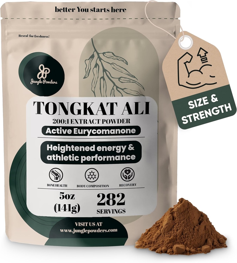 Polvos de selva Tongkat Ali para Hombre Powder 200:1 Extracto 282 Servidores 5 Bolsa de onda Eurycoma Longifolia Suplemento de polvo Tonkat-Ali Pure Longjack Root Tradicional Mens Health Support for Drive Passion