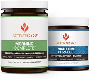 ACTIVATEDYOU Morning Complete Daily Wellness Drink (Apple Cinnamon) Nighttime Complete (Raspberry Lemonade) con Prebióticos, Probióticos y Superalimentos Verdes, 30 Servings