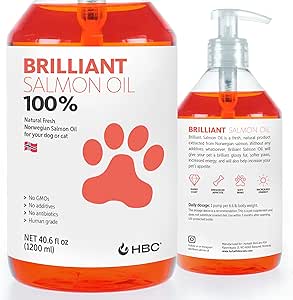 Aceite de Salmón Brillante para Perros, Gatos &amp; Puppies ← Omega 3 Fish Oil Suplemento líquido con DHA, EPA Fatty Acids ← Soporta Skin and Coat, Immune System " Joint Function ← Hofseth BioCare (10oz)