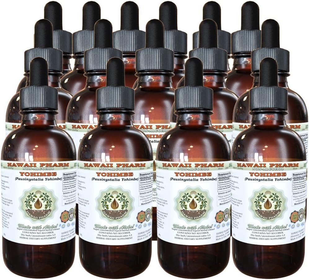 Hawaii Pharm Yohimbe Extracto líquido libre de alcohol, Yohimbe Liquid (Pausinystalia Yohimbe) Barco seco Glycerite Natural Herbal Suplemento, EE.UU. 15x4 fl.oz