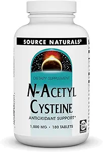 Fuente Naturales N-Acetil Cysteine Antioxidante Apoyo, Suplemento dietético que apoya la salud respiratoria*, 1.000 mg - 180 Tabletas
