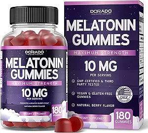 Melatonin Gummies 10mg para adultos (180 conteo) - Quick Dissolve Melatonin Gummies - Gummy para adultos Contiene 10mg - High Potency - Mixed Berry Flavor - Non-GMO, Vegan Suplemento &amp; Made in USA