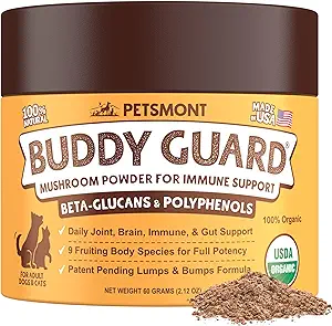 Petsmont Buddy Guard for Lumps and Bumps, Lipoma for Dogs & Cats, Patent Pending Organic 8 Mushroom Powder Blend Natural Dog Probiotic & Immune Support Chaga, Reishi, Lion's Mane, Turkey Tail Mushroom