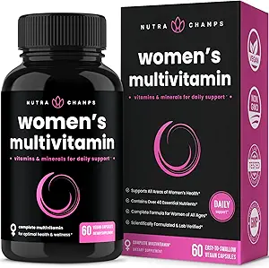 NutraChamps Suplemento multivitamínico diario femenino - cápsulas vegas con biotina, vitaminas A B C D E K, calcio, zinc, luteína, magnesio - Multivitamina multimineral premium para mujeres