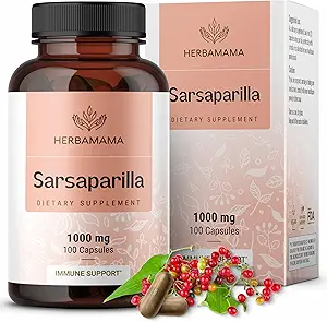 HERBAMAMA Sarsaparilla Root Capsules - 1000mg Sarsaparilla Powder para Herbal Liver Cleanse Support - Vegan, Non-GMO Smilax Liver Supplement