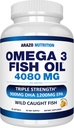 Arazo Nutrition Wild Caught Omega 3 Fish Oil – 90 Soft Gels – 4.080mg High EPA 1200mg DHA 900mg Lemon Flavor Burpless Softgels