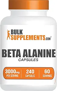 BulkSupplements.com Beta Alanine Capsules - Beta Alanine Supplement, Beta Alanine Pills, Beta Alanine 3000mg - Gluten Free, 4 cápsulas por Serving, 240 cápsulas (Pack of 1)