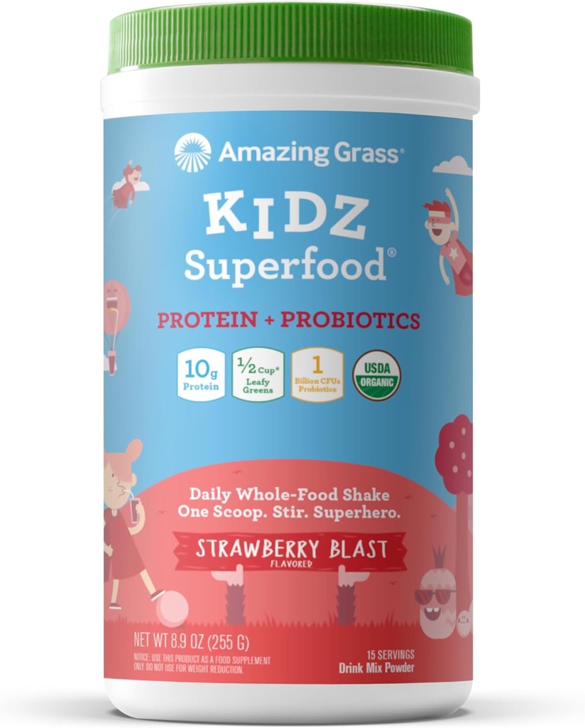 Sorprendente Grass Kidz Superfood: Vegan Protein " Probióticos para niños con patas de remolacha " 1/2 taza de verduras de sorda, frambuesa Blast, 15 Servimientos