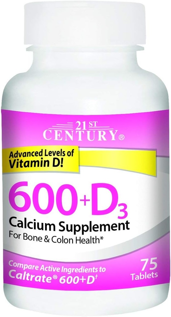 21st Century Calcium 600+D3 Tablet 600mg-800U 75 Cuenta (2 pack)