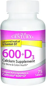 21st Century Calcium 600+D3 Tablet 600mg-800U 75 Count (2 pack)
