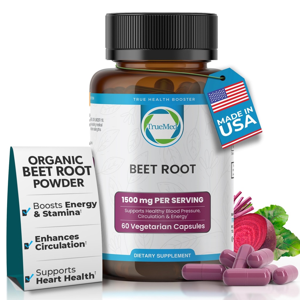 Organic Beetroot Capsules – 1500mg Beet Root Supplements for Blood Pressure, Energy & Circulation Support | Natural Beet Supplement, Stamina & Endurance | Non-GMO, Vegan, 60 Capsules, USA Made