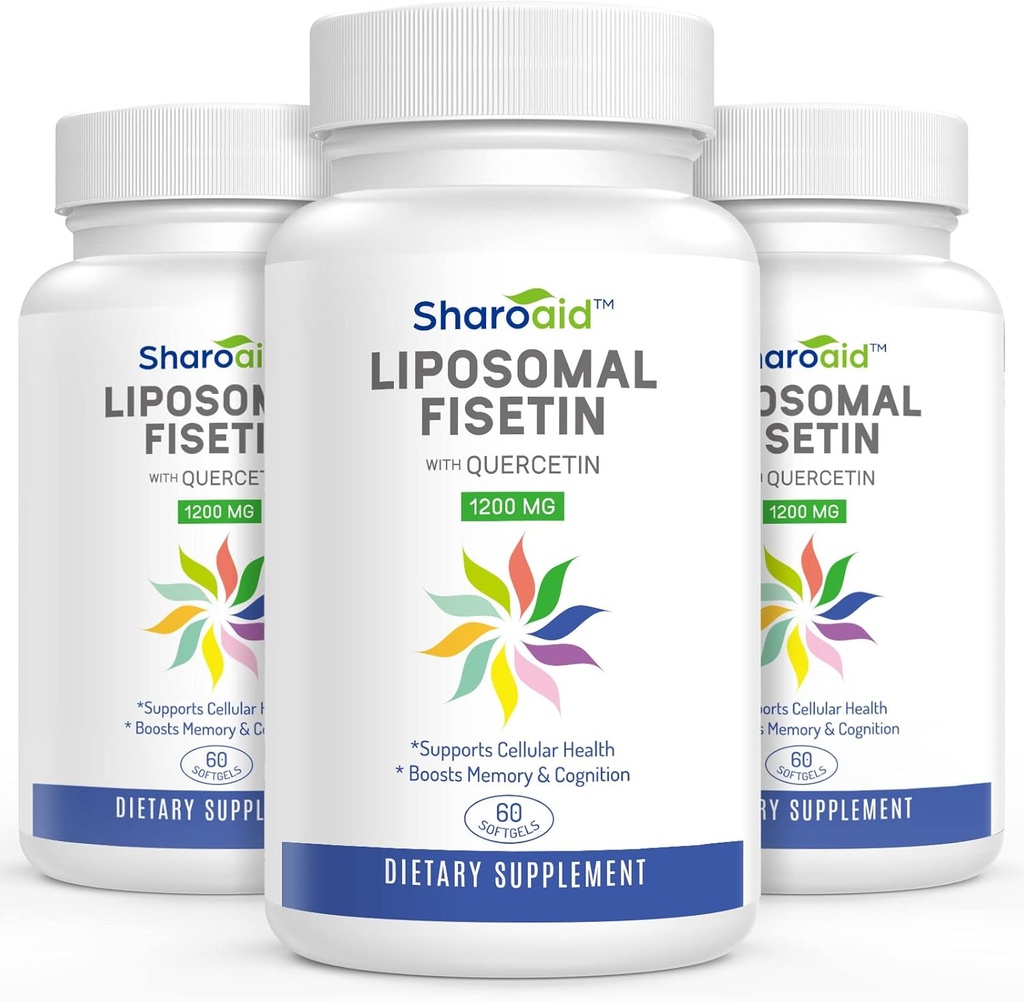 Fisetina lipomal con suplementos de quercetina 1200 mg por ser, alta absorción Polyphenols Antioxidantes para mujeres, hombres, no GMO, libre de gluten,3 botella-180 Softgels