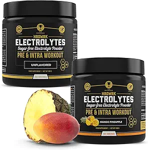 HRDWRK - 100 Servings Keto Electrolytes Powder Hydration Sugar Free - Electrolyte Powder to Boost Endurance &amp; Reduce Fatiga con Electrolytes Suplemento - Unflavored &amp; Mango Pineapple Set