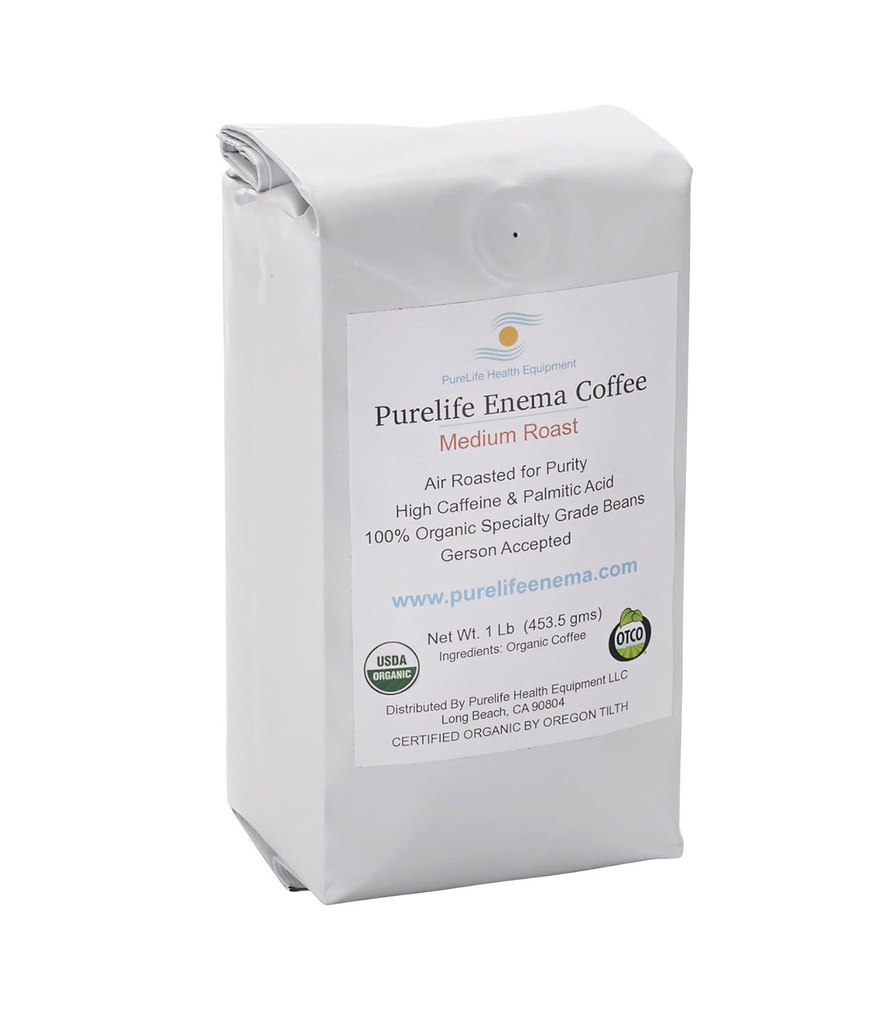 Purelife Organic Enema Coffee- Medium Air Roast - Lab Tested - Mold/Mycotoxin Free - Recomendado por Gerson - Pre-Ground
