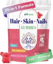 20-en-1 Peluquería y uñas Gummies, Peluquería Biotina Vitaminas para Hombres con 10000 mcg Biotina, Vitaminas A, C, D, E para el Crecimiento del Pelo &amp; Esquí sano, Blanco Peach Flavor, 90 Gummies
