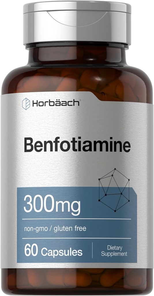 Horbäach Benfotiamine 300mg ← 60 Capsules ← Non-GMO, Gluten Free Supplement