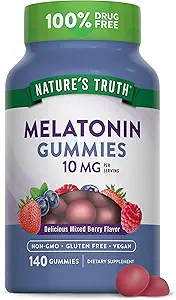 La verdad de la naturaleza Melatonin Gummies Silencio 10mg Silencio 140 Conde Silencio Berry Flavor Silencio Vegan, No GMO &amp; Gluten Suplemento gratuito para adultos