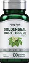 Piping Rock Goldenseal Root Capsules TEN 1000mg TENER 100 Píldoras TENIDO Suplemento Herbal TENIDO Extracto concentrado ANTE NO GMO, Gluten Free