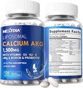 2 Pack Liposomal Calcio AKG Suplemento 1500mg con vitamina D3 & K2 para Hombres de Mujeres, Suplemento de Calcio con Glicinato de Magnesio, Borón, Probióticos & Vitamina C para Fuerza de Hueso &amp; Energía, 240 Softgels