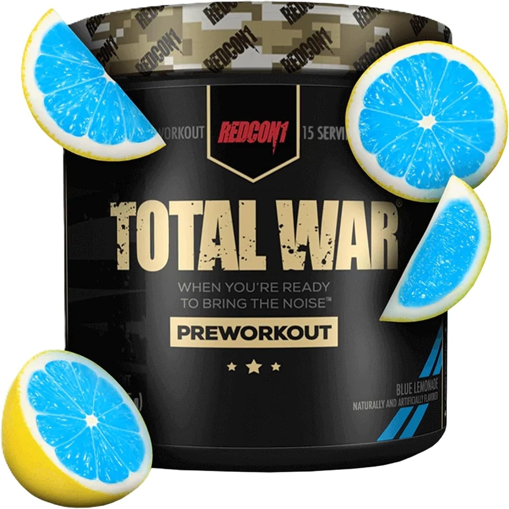 REDCON1 Total War Pre Workout, Blue Lemonade - Endurance, Alertness, Pump Boosting Citrulline Malate " Beta Alanine - Fast Acting, Caffeinated Preworkout for Men ' Women (15 Servings)