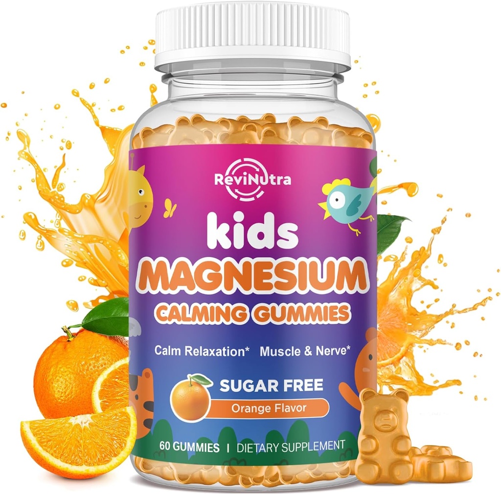 Calm Magnesium Gummies for Kids - Magnesium Glycinate Supplement for Sleep, Brain, Immune & Bone Health - Great Tasting Magnesium Gummies for Kids & Adults - Vegan Sugar Free Orange 60ct