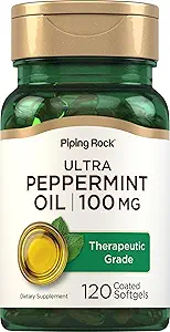 Piping Rock Peppermint Oil Softgel Capsules Silencio 50mg Silencio 120 Pills Silencio Terapéutica Grado Extracto Silencioso No GMO, Gluten Suplemento Gratis