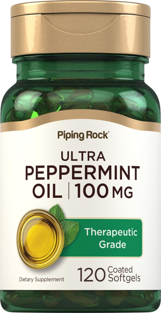 Piping Rock Peppermint Oil Softgel Capsules Silencio 50mg Silencio 120 Pills Silencio Terapéutica Grado Extracto Silencioso No GMO, Gluten Suplemento Gratis