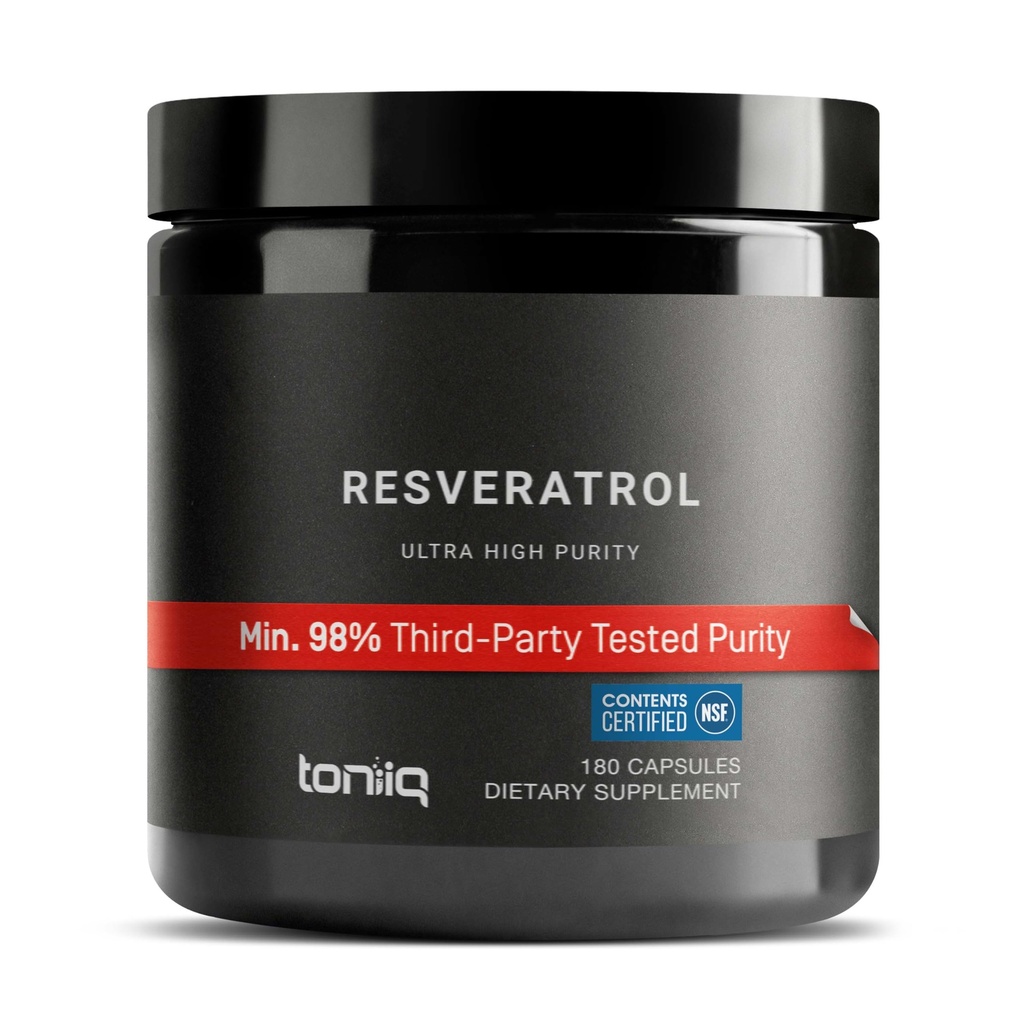 Toniiq Ultra High Purity Resveratrol Capsules - 98% Trans-Resveratrol - Highly Purified and Bioavailable - 180 Caps Reservatrol Suplemento
