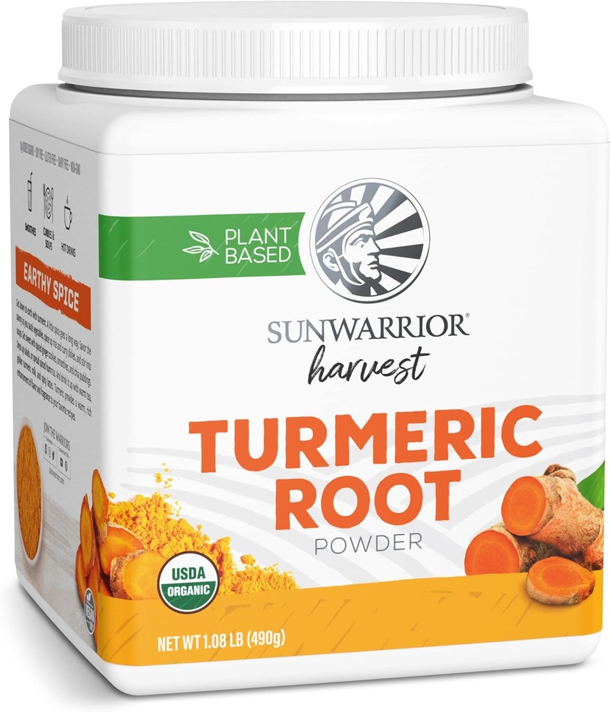 Sunwarrior Orgánica Turmeric Root Powder ← Pure Raw Superfood Powder para Baking Smoothies y Curry ← USDA Non-GMO 490g Tub (70 SRV)