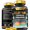 Suplemento de Colostrum - 8in1 Fórmula - Combina con Turmeric, Ceylon Cinnamon, Quercetin, Royal Jelly, Dandelion, L- Glutamine y Black Pepper - Asistencia sanitaria digestiva - 120 cápsulas