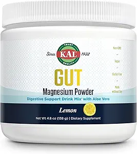 KAL Gut Magnesium Plus Aloe Vera Powder - Lemon Drink Mix - Magnesium Citrate Suplemento con Aloe Vera Gel para Digestión &amp; Relajación Soporte - No Azúcar - 60 días Garantía, 40 Servimientos, 4.8 OZ
