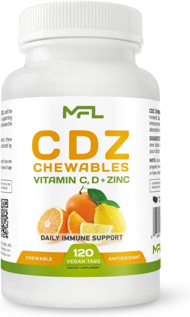 C D Z CHEWABLES TENIDO Vitamin C, 1000mg TENIDO Vitamina D3, TENIDO Zinc, TENIDO NO GMO &amp; Gluten Gratis ANTE 120 Tablas Vegetarianas Chewable ANTE 120 Servimientos