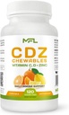 C D Z CHEWABLES TENIDO Vitamin C, 1000mg TENIDO Vitamina D3, TENIDO Zinc, TENIDO NO GMO &amp; Gluten Gratis ANTE 120 Tablas Vegetarianas Chewable ANTE 120 Servimientos