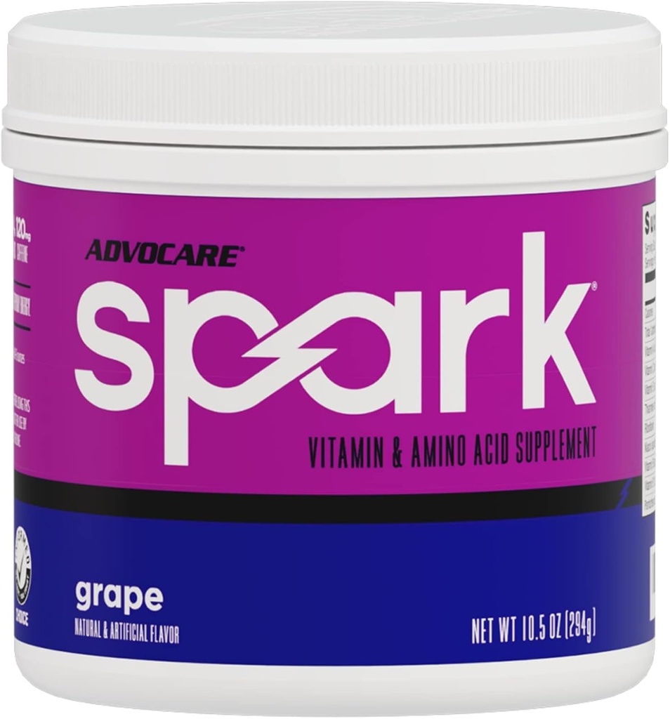 AdvoCare Spark - Energy Drink Mix - Vitamina &amp; Aminoácidos Suplemento - Supports Energy & Focus - Portable Immune Support - Sugar-Free - Grape (10.5