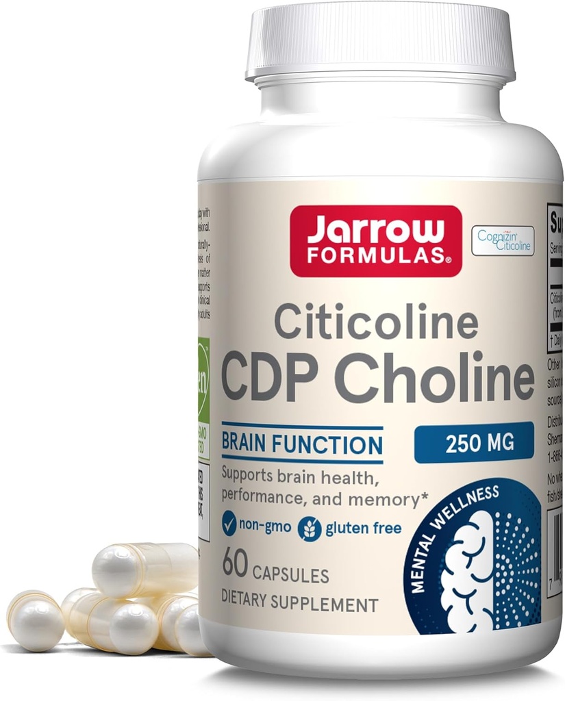 Jarrow Formulas - CDP Choline Capsules - 250 mg - 60 Conde - Citicoline CDP Choline Suplemento - Para Memoria &amp; Brain Health Supports Phosphatidylcholine Synthesis - Non-GMO - Gluten Free