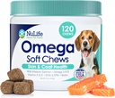 Piel de Omega y Coat para perros, Salmón Salvaje Trajes de perros con Biotina & vitamina E, ayuda con picazón de piel, alivio de alergia " cama, Omega 3 6 9, EPA " DHA Fatty Acids, Made in USA, 120 Chews