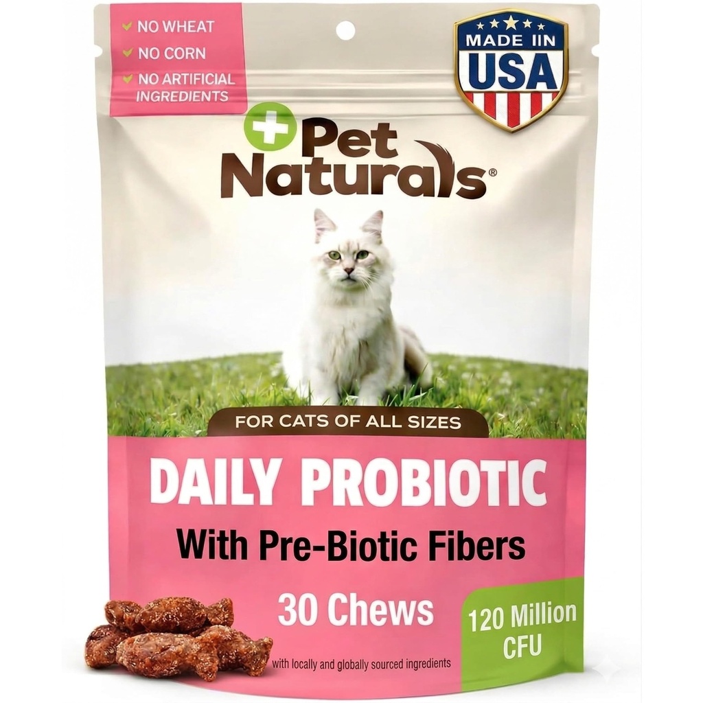 Pet Naturals Probiótico diario para gatos, 30 Chews - Suplemento de soporte digestivo e inmunitario para gatos