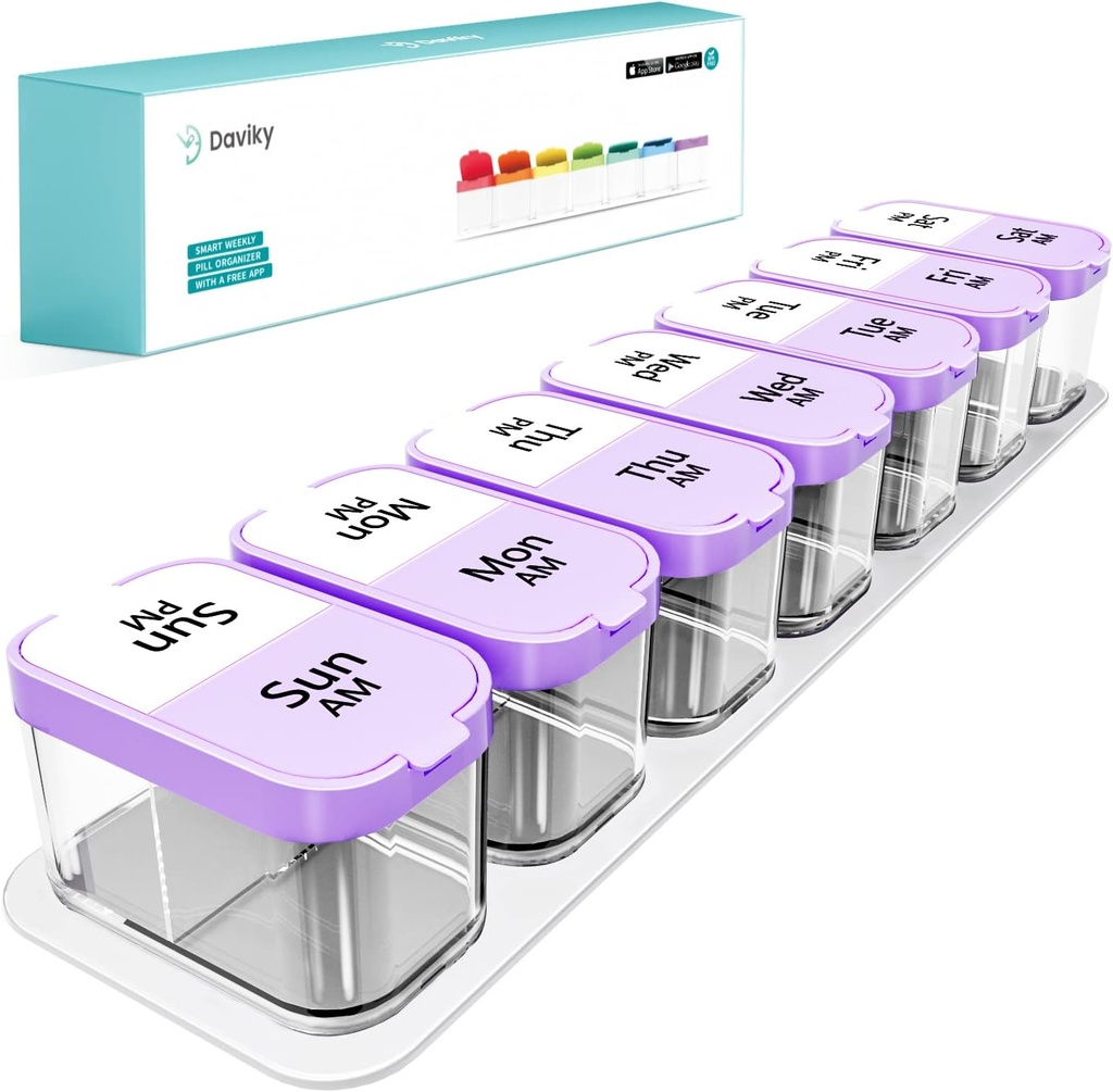 Daviky Grande Organizador de Píldoras 7 Días, Caja semanal de Píldora XL 2 veces al día, Extra Big Medicine Case AM PM for Vitamins, Supplements and Medication