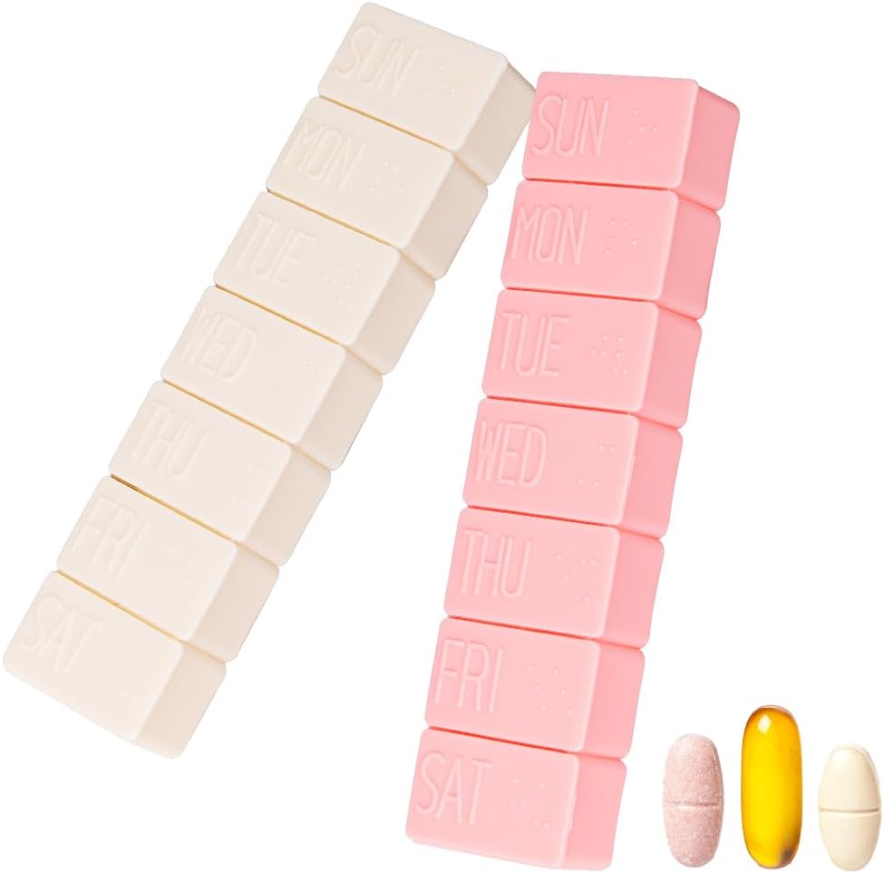 sanderala 2Pack Weekly Pill Organizer,Extra Large 7 Days Pill Cases Travel Daily Pill Box for Fish Oil, Calcium Tablets Supplements and Other Vitamin Pill