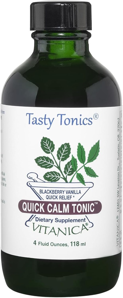 Vitanica Quick Calm Tonic - Stress Support Supplement - Herbal Supplement with Lavender, Valerian Root, Kava Root &amp; Passionflower Herb - BlackBerry Vanilla - Pro Logo - 4 Fl Oz (118 mL)