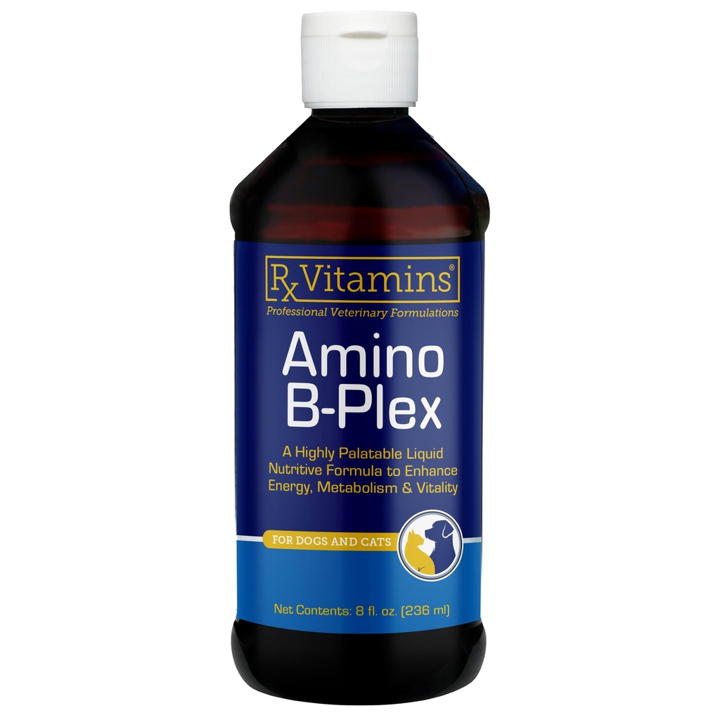 Rx Vitamins Amino B-Plex Cat & Dog Supplement - Vitamin B Complex Liquid Plus Amino Acids for Dogs & Cats - Appetite Booster and Cat & Dog Weight Gainer - Supplements & Vitamins - 8 oz
