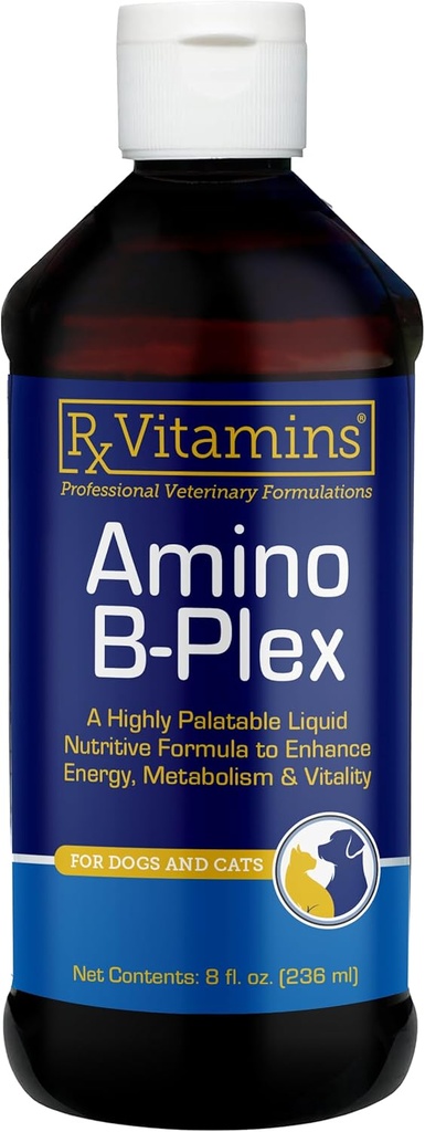 Vitaminas Rx Amino B-Plex Gato &amp; Perro Suplemento - Vitamina B Complejo Líquido Plus Aminoácidos para perros &amp; gatos - Booster Apetite y Gainer de peso para gatos - Suplementos &amp; Vitaminas - 8 oz