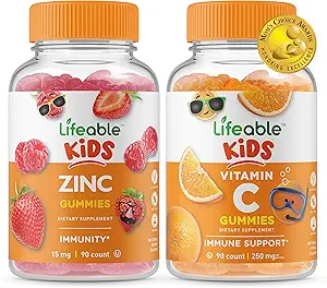 Niños Zinc Lifeable + Vitamina C Niños, Gummies Bundle - Gran Tasting, Suplemento de vitaminas, Gluten Gratis, GMO Gratis, Chewable Gummy