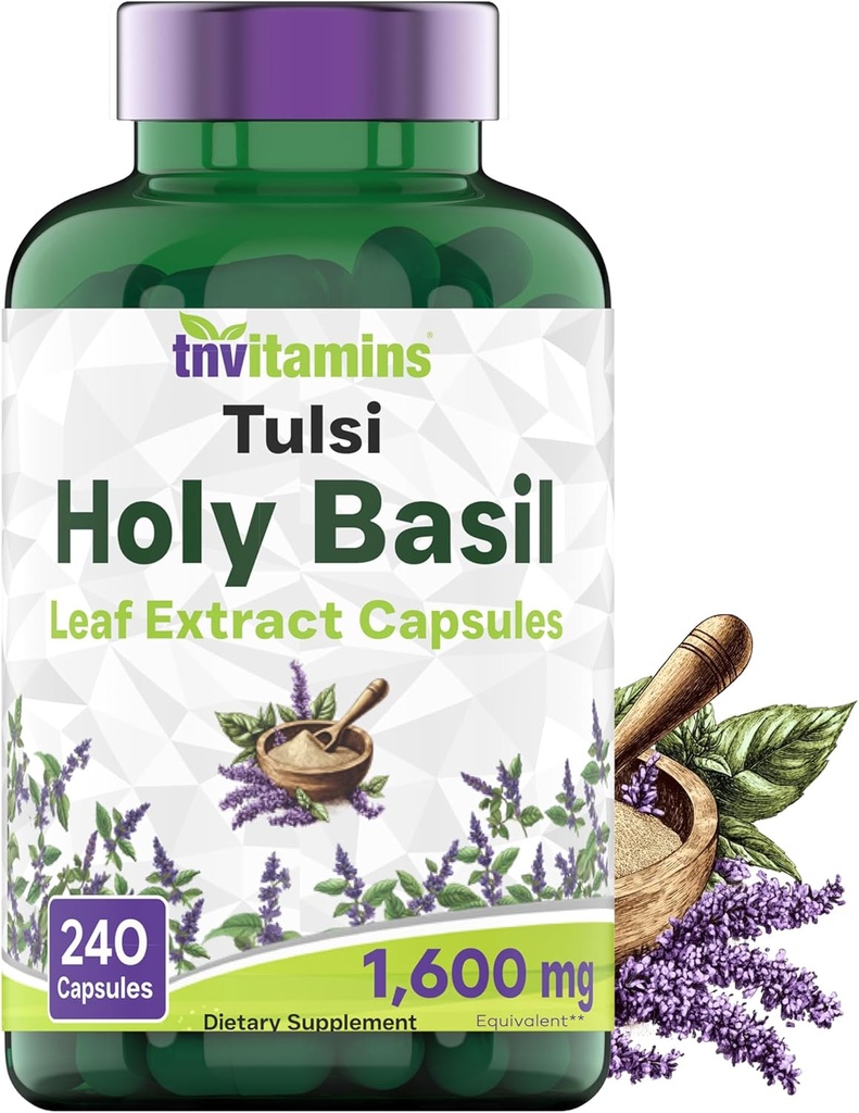 tnvitamins Holy Basil Capsules (1,600 mg Equivalente - 240 cápsulas) Silencio 8 Mes de Suministro Silencio AKA Tulsi Silencio May Promote Stress " Frustration Relief*  Adaptogenic, " Ayurvedic Herb