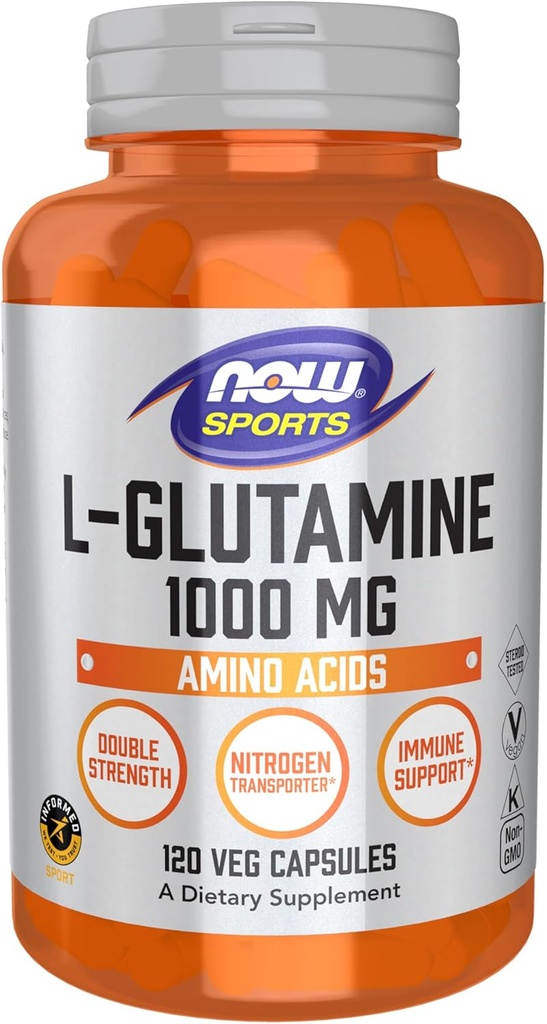 NOW Foods Sports Nutrition, L-Glutamine, Double Strength 1,000 mg, Amino Acid, 120 Veg Capsules