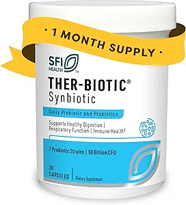 Klaire Labs SFI Health Ther-Biotic Synbiotic Prebiotics " Probiotics for Women " Men - Daily Probiotic with Low FODMAP Prebiotic - Gut, Immune, Respiratory " Digestive Health Support (30 Capsules)